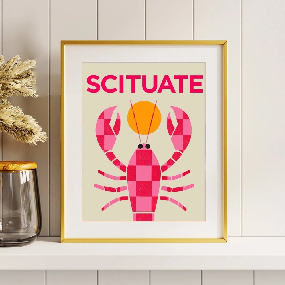 Framed Scituate checkered lobster print by Sun Hee Studios