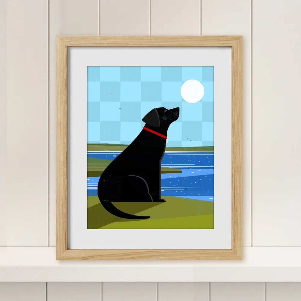 Framed black lab and marsh print by Sun Hee Studios