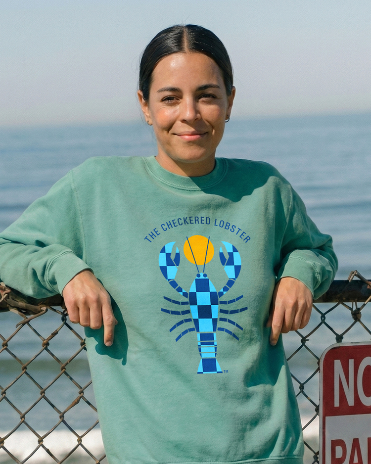 Front of the Seafoam Seawall Lobster Crew with the full Checkered Lobster print